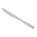 A silver Fortessa Lucca stainless steel dessert knife with a faceted handle.