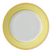 Corona by GET Enterprises PA1600901424 Calypso 6 1/2 inch Bright White Porcelain Rolled Edge Plate with Yellow and Coral Rim - 24/Case