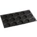 a black baking tray with holes