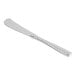 A close-up of a Fortessa Lucca Faceted silver butter knife with a white background.