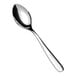 A close-up of a Fortessa Grand City stainless steel dinner spoon with a silver handle.