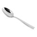 A Fortessa Lucca stainless steel dinner spoon with a silver handle.
