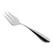 a silver fork with a white background
