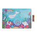 A kids' under the sea themed interactive placemat with colorful sea creatures and activities, accompanied by a pack of three crayons.