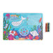 A kids' under the sea themed interactive placemat with colorful ocean illustrations and a pack of four crayons.