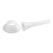 A white plastic flange with a small hole and a screw.