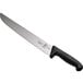 A Mercer Culinary European butcher knife with a black handle.