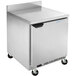 A silver Beverage-Air worktop freezer on wheels.