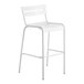 A white outdoor barstool with a white seat and backrest.