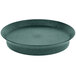 A round green polypropylene deli server with a dark green rim.