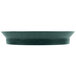 A green polypropylene round deli server with a rim.