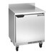 A silver Beverage-Air worktop refrigerator on wheels.