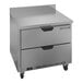 A Beverage-Air stainless steel worktop freezer with two drawers.