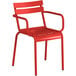 a red chair with arms