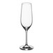 A close up of a clear Schott Zwiesel Forte flute wine glass with a long stem.