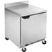 A silver Beverage-Air worktop freezer with wheels.