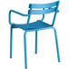 A blue metal arm chair by Lancaster Table & Seating.