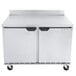 A stainless steel Beverage-Air worktop refrigerator/freezer.