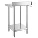 A stainless steel table with a shelf underneath.