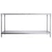 A silver metal Regency Poly Top work table with shelves.