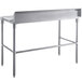 A Regency stainless steel poly top work table with an open base and backsplash on a counter.