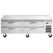 A Beverage-Air stainless steel chef base with 4 drawers on wheels.