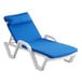 A blue and white chaise lounge cushion with pillow.