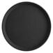 A black round fiberglass non-skid serving tray.