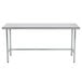 An Advance Tabco stainless steel work table with an open metal base.
