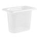 A San Jamar 1/9 size translucent polypropylene food pan with a lid.