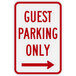 A Lavex red aluminum parking sign reading "Guest Parking Only" with a right arrow.