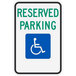 A green and black reserved parking sign with a wheelchair symbol.