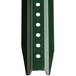 A close-up of a green Lavex steel post with holes.