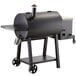 A black metal Backyard Pro wood-fired pellet grill.