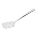 A close-up of a silver GET solid stainless steel spatula with a handle.