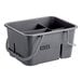 A gray plastic cleaning caddy with 4 compartments and a handle.