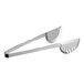 Stainless steel salad tongs with a hammered finish.
