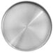 A Front of the House Soho brushed stainless steel round plate with a circular raised rim.