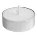 A white Sterno votive candle with a silver metal base.