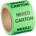 A roll of Lavex matte paper labels with green tape and black text reading "Mixed Carton"