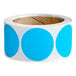 A roll of 2-inch light blue gloss paper round inventory labels.