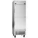 A Beverage-Air Horizon Series dual temperature reach-in refrigerator/freezer on wheels.