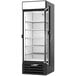 A black Beverage-Air marketmax glass door merchandiser with a stainless steel interior.