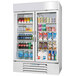 A white Beverage-Air glass door merchandiser filled with beverages.