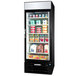 A Beverage-Air black glass door merchandiser with dairy products inside.