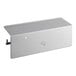 A silver metal Bobrick utility shelf with a metal plate and holes.