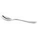A close-up of a silver Arcoroc Burlington soup spoon with a long handle.
