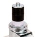 The swivel stem of a 5" zinc caster, with a metal valve and black and white handle.