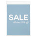 A white sign with blue text in a Deflecto Classic Image vertical sign holder.