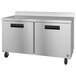 A stainless steel Hoshizaki worktop freezer with two doors and black handles.